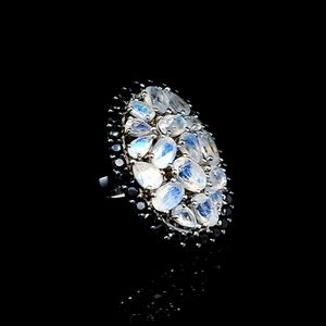 ⚫ Rainbow Moonstone Black Spinel Sterling Silver Ring